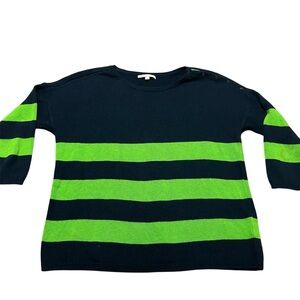 Gap Striped Knit Sweater 100% Cotton Size Small Navy Chartreuse 3/4 Sleeve
